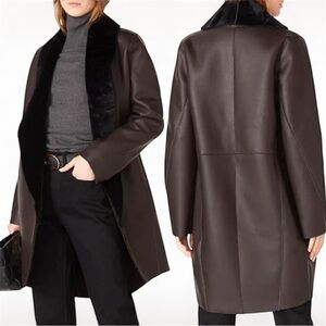 Victor Alfaro Espresso Vegan Leather Jacket with Faux Fur Collar - Size XL